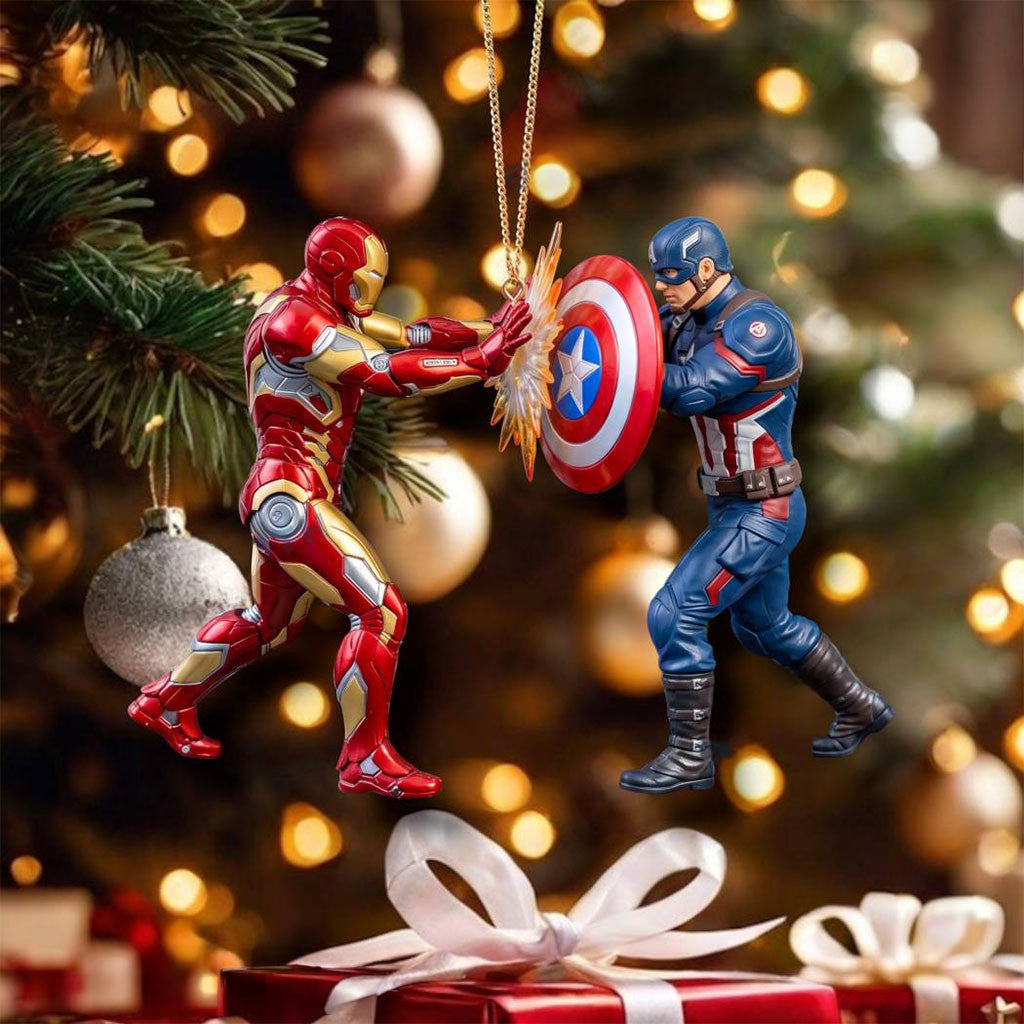 Marvel Civil War Captain America Vs Iron Man Ornament Marvel Avengers Battle Xmas Tree Decor - Merchluma