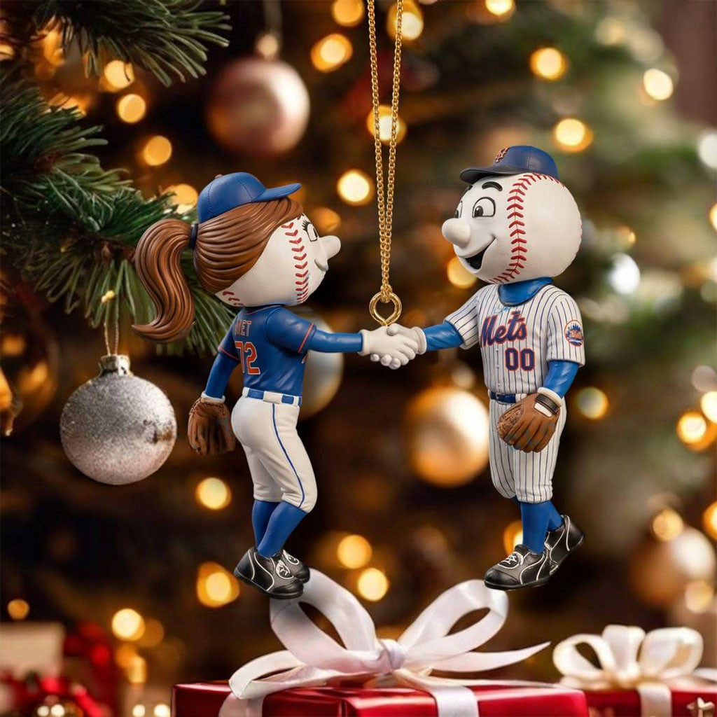 New York Mets Merch Mr And Mrs Met Shake Hands Ornament Christmas Tree Decor Gifts For Fans - Merchluma