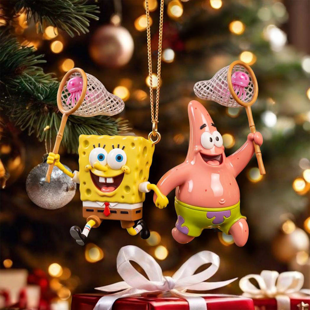 Spongebob SquarePants And Patrick Star Jellyfishing Ornament Holiday Tree Decoration - Merchluma