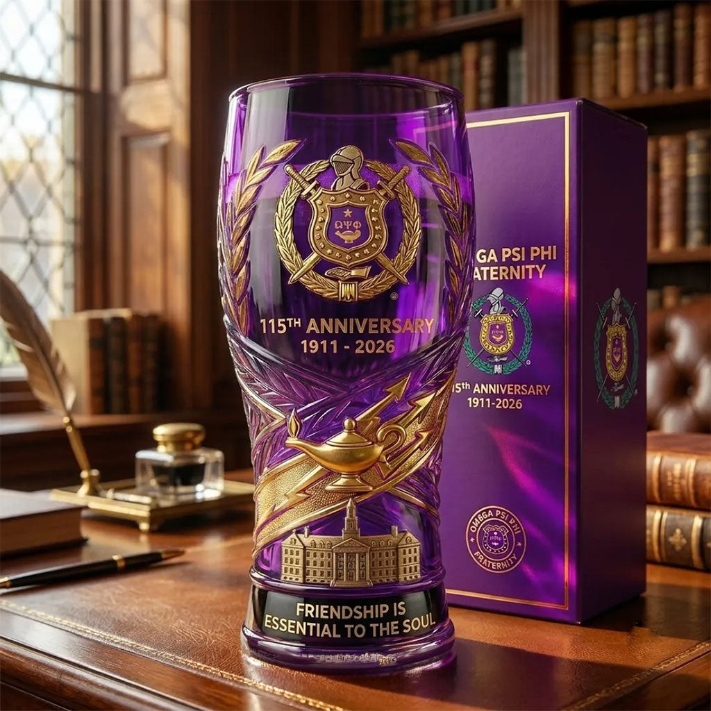 Omega Psi Phi 115th Anniversary Purple Beer Glass Omega Psi Phi Merch Gifts For Son - Merchluma