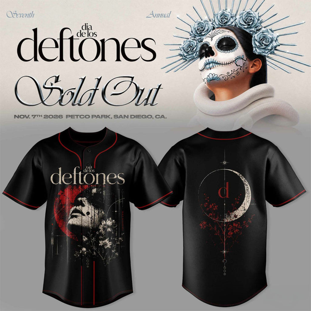 Deftones Merch 2026 Seventh Annual Dia De Los Deftones Dark Surrealist Art Baseball Jersey Black - Merchluma