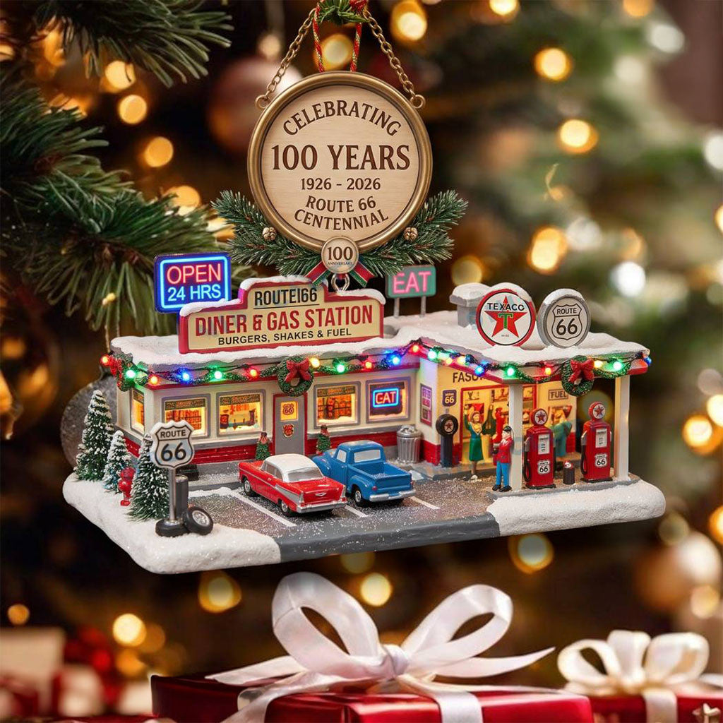 Route 66 Diner And Gas Station 100th Anniversary Ornament Christmas Tree Decor Gifts For Fan - Merchluma