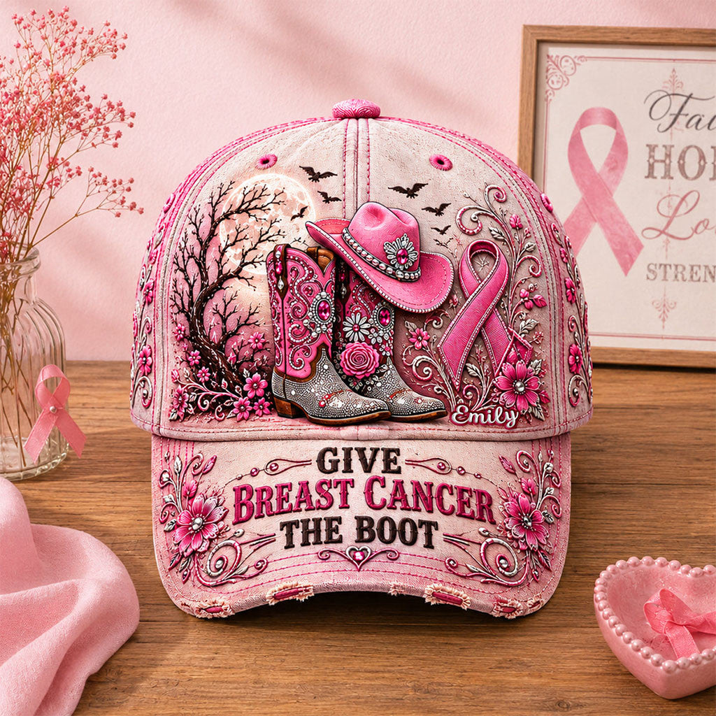 Personalized Cowgirl Give Breast Cancer The Boot Hat Breast Cancer Awareness Merch - Merchluma