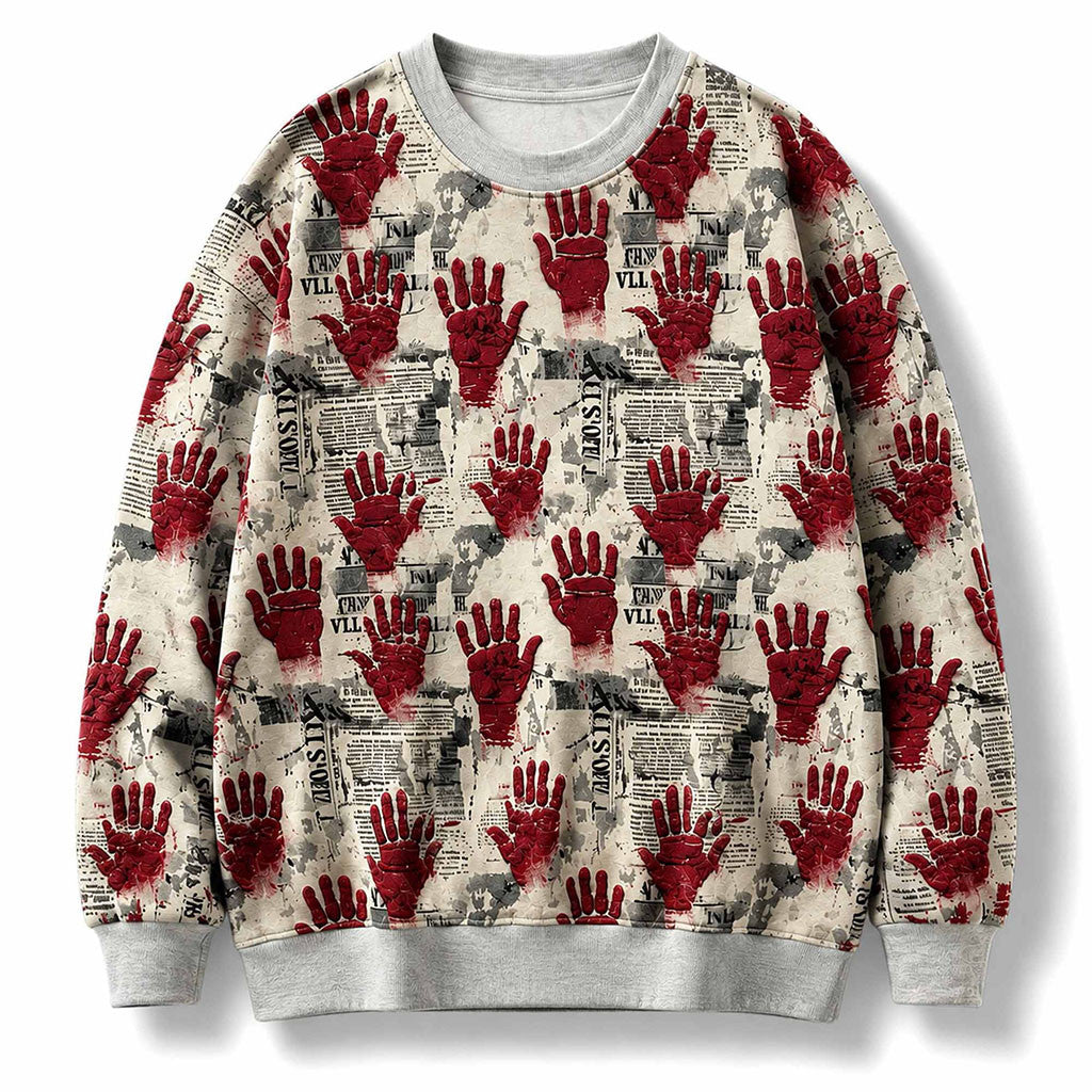 2026 Halloween Newspaper With Bloody Handprints Sweatshirt Spooky Gifts Ideas - Merchluma
