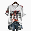 2026 Zombies Eat Brains Don't Worry You're Safe Halloween V-Neck Shirt Funny Shirts For Women - Merchluma