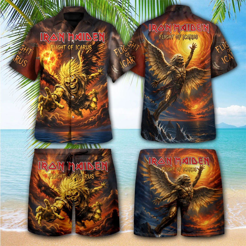 Iron Maiden Merch 2026 Flight Of Icarus Hawaiian Shirt And Shorts Set Gift For Band Fans - Merchluma
