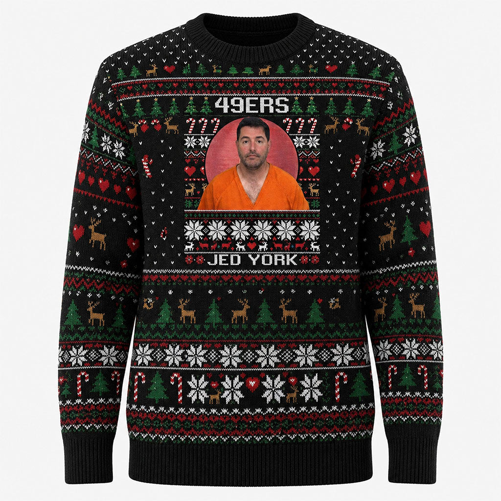 Jed York Mugshot Ugly Christmas Sweater Xmas Jumper San Francisco 49ers Merch Fan Gifts - Merchluma