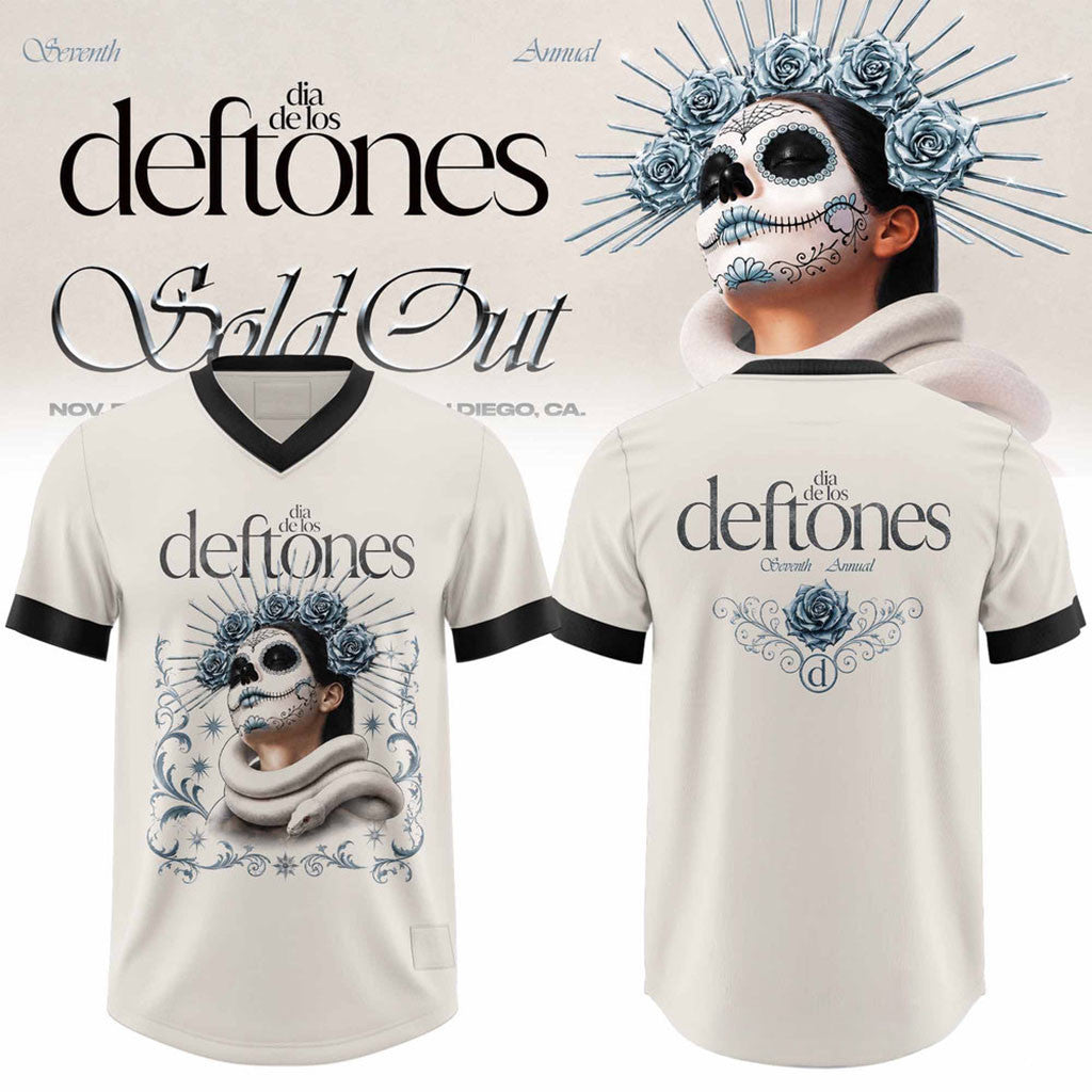 Deftones Merch 2026 Seventh Annual Dia De Los Deftones Celestial Gothic V-Neck Jersey BFF Gifts - Merchluma