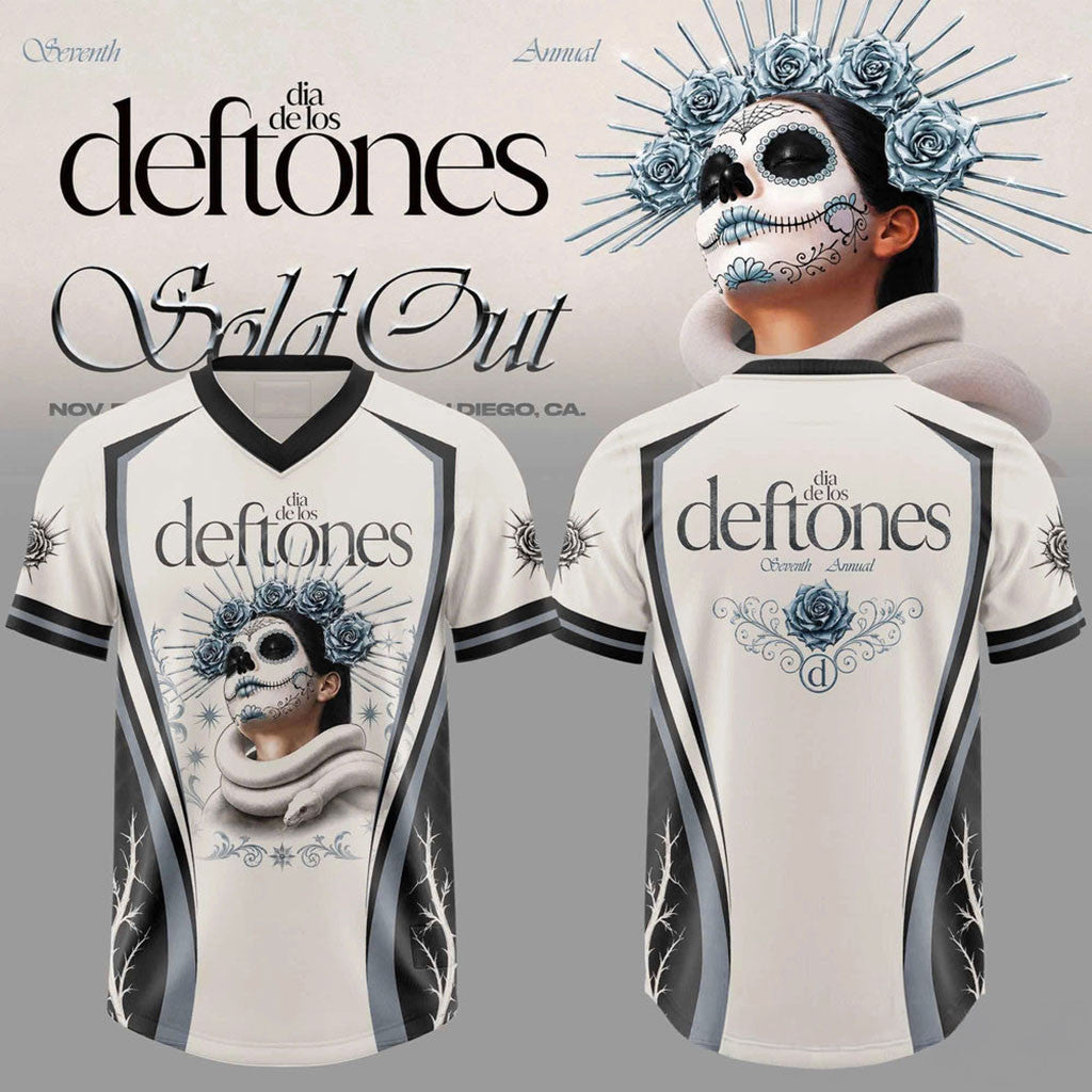 Deftones Merch 2026 Seventh Annual Dia De Los Deftones Floral Vines V-Neck Jersey Friend Gifts - Merchluma