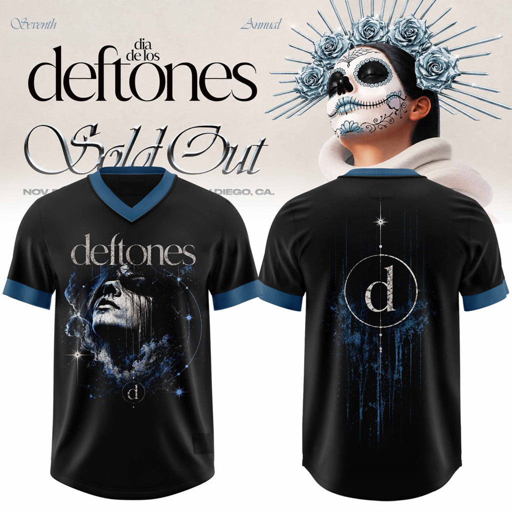Deftones Merch Seventh Annual Dia De Los Deftones Celestial Gothic V-Neck Jersey Fan Gear - Merchluma