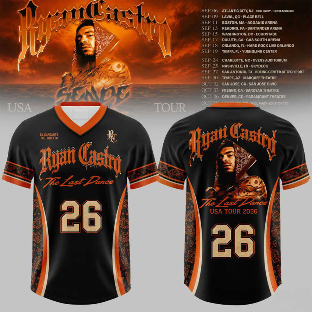 Ryan Castro Sende The Last Dance USA Tour 2026 V-Neck Jersey Ryan Castro Merch Rapper Fan Gifts - Merchluma