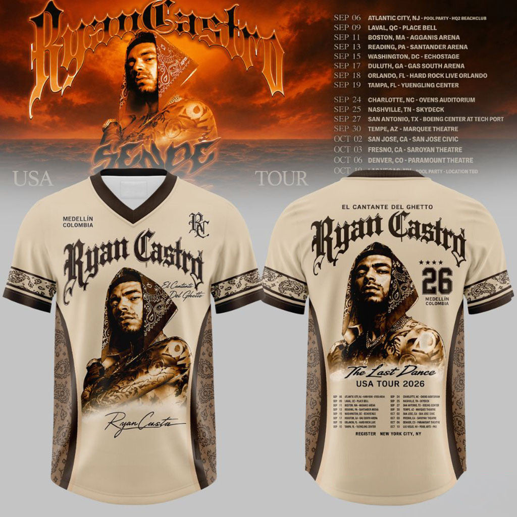 Ryan Castro Sende The Last Dance USA Tour 2026 V-Neck Jersey Ryan Castro Merch Gifts For Rapper - Merchluma