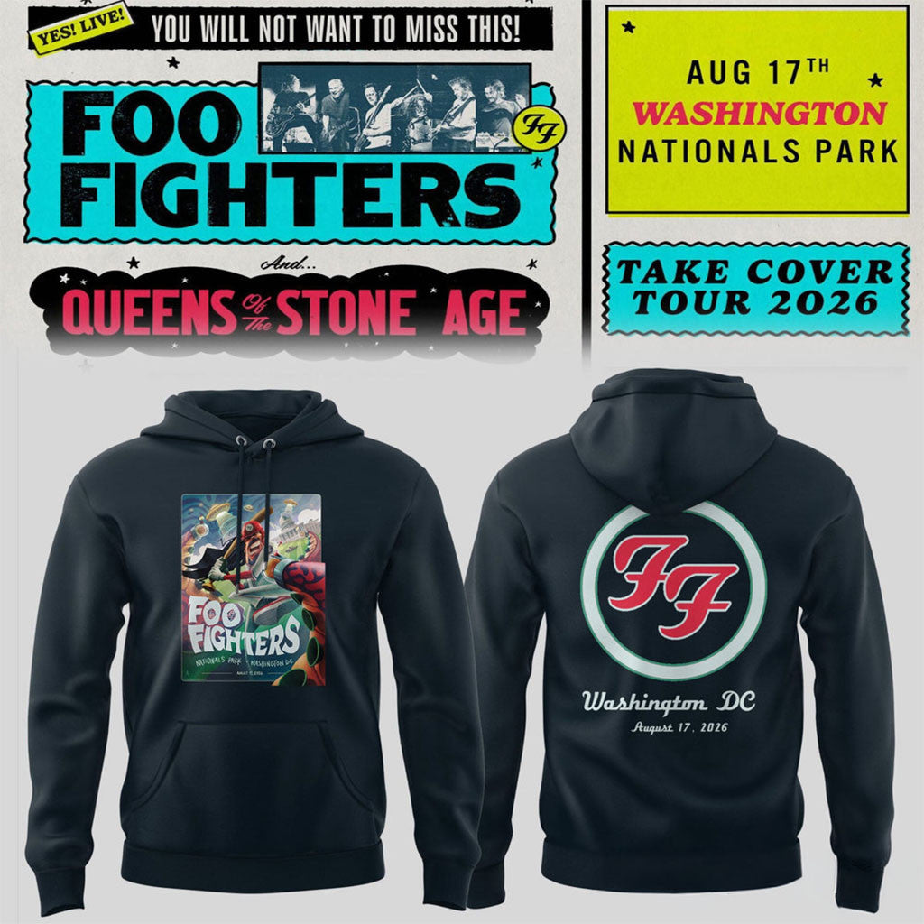 Foo Fighters Merch Take Cover Tour 2026 Washington DC Nationals Park Hoodie Music Fan Gear - Merchluma