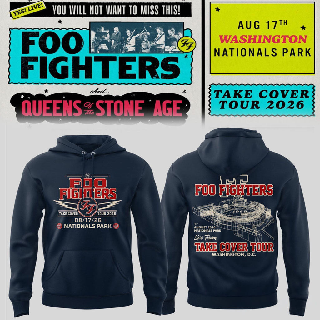 Foo Fighters Take Cover Tour 2026 Washington DC Nationals Park Hoodie Navy Foo Fighters Merch - Merchluma