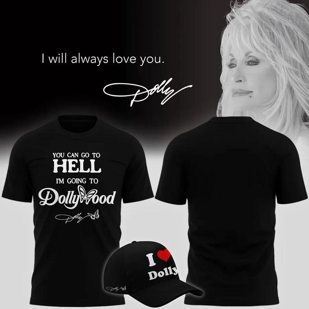 Dolly Parton I Will Always Love You I Heart Dolly Graphic T-Shirt Black RIP Dolly Parton Shirt - Merchluma