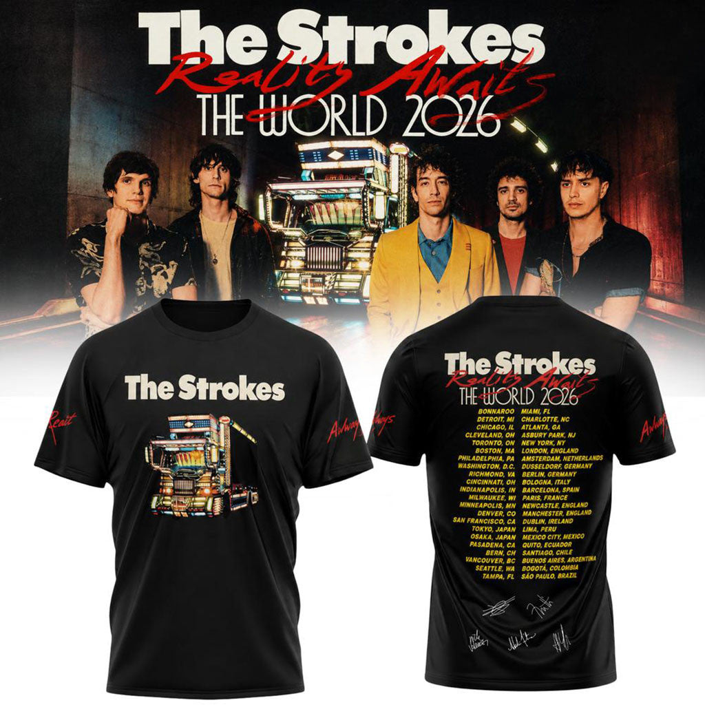 The Strokes Reality Awaits World Tour 2026 Graphic T-Shirt The Strokes Merchandise Fan Gear - Merchluma