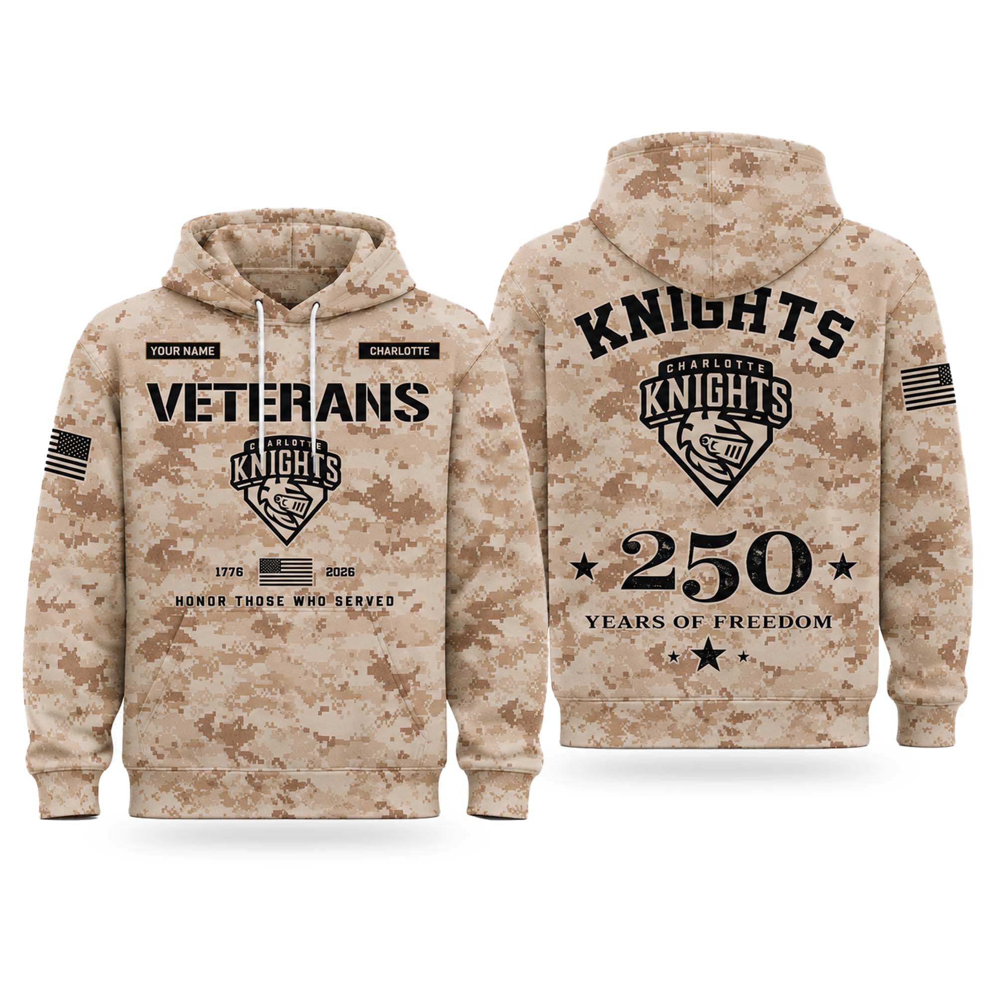 Personalized 2026 Knights Veterans Day 250 Years Of Freedom Hoodie Knights Merch Veteran Gifts - Merchluma