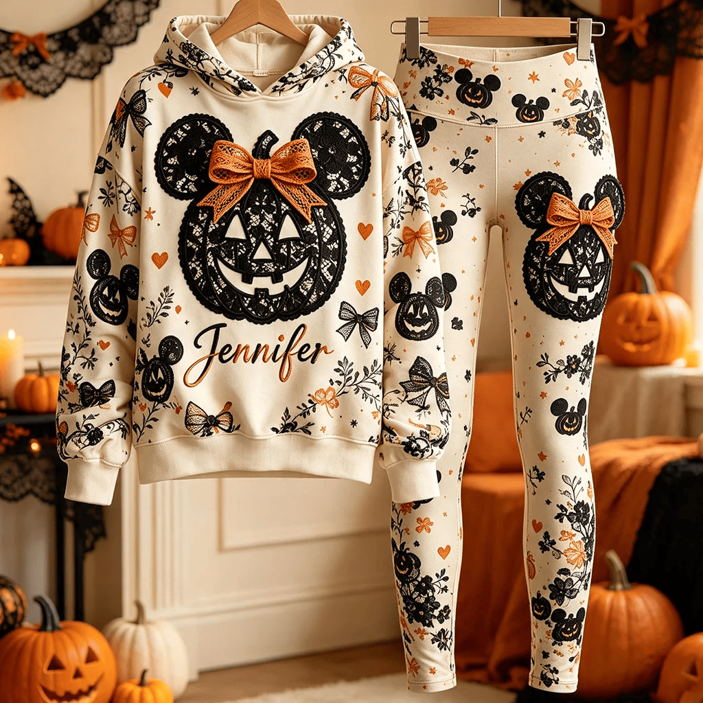 Personalized Minnie Mouse Halloween Pumpkin Hoodie And Leggings Best Gift For Her - Merchluma