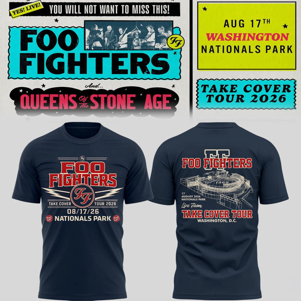Foo Fighters Merch Take Cover Tour 2026 Washington DC Nationals Park Shirt Navy - Merchluma