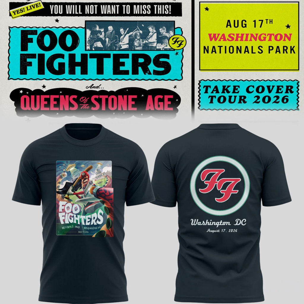 Foo Fighters Take Cover Tour 2026 Washington DC Nationals Park Shirt Navy Foo Fighters Merch - Merchluma