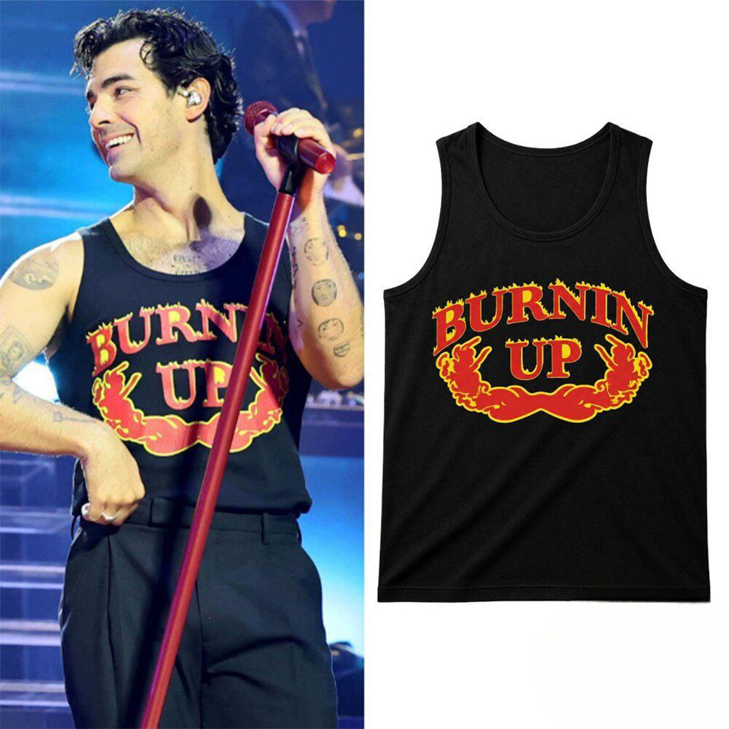 Joe Jonas Burnin Up Flame Iconic Tank Top Joe Jonas Merch Gifts For Music Lovers - Merchluma