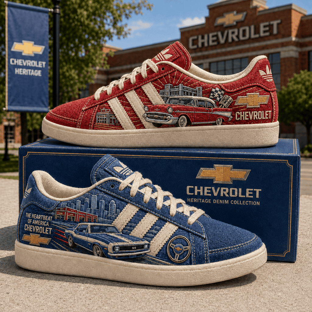 Chevrolet The Heartbeat Of America Shoes Sneakers Chevrolet Merch Auto Enthusiast Gift Ideas - Merchluma