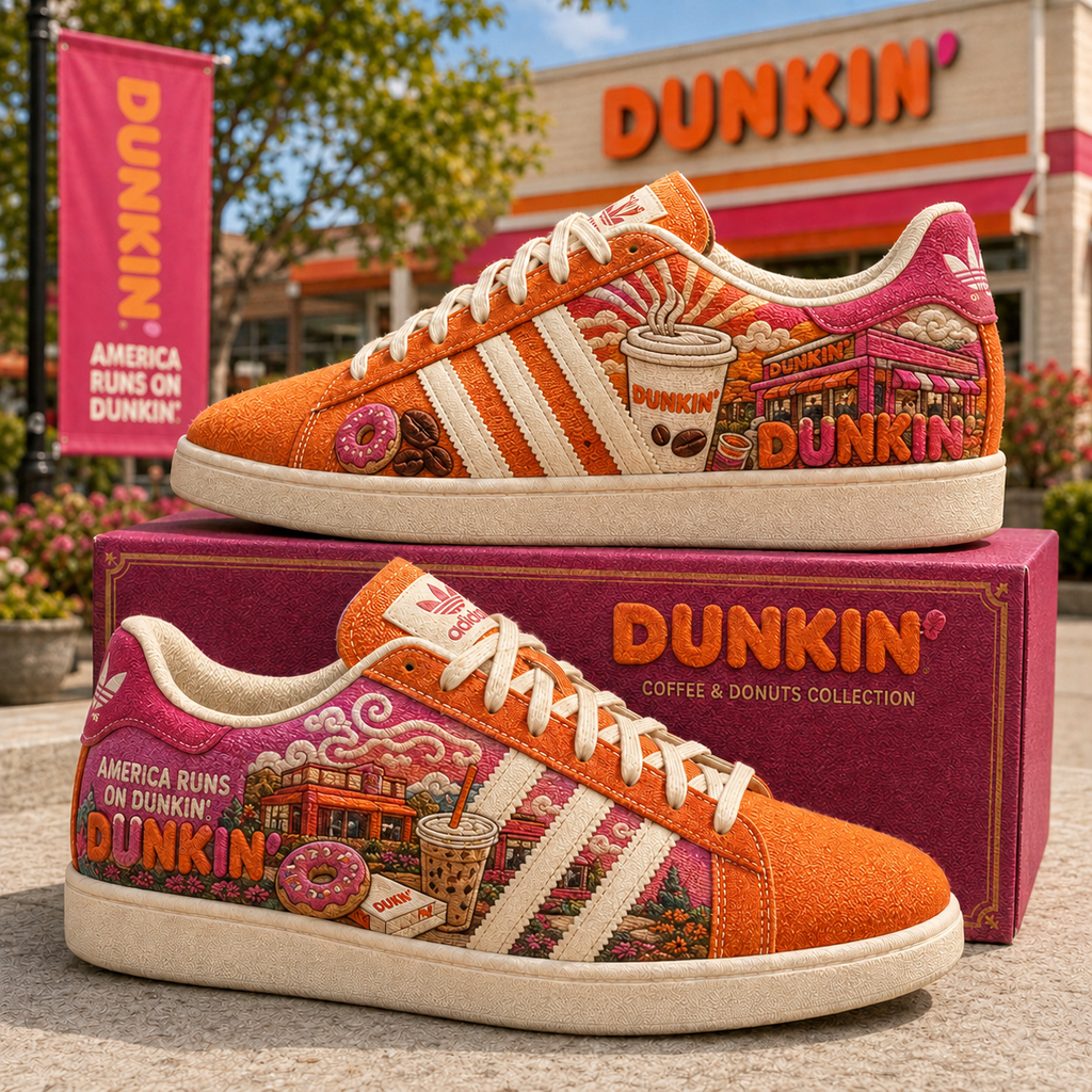 Dunkin' Donuts Merch America Runs On Dunkin Shoes Sneaker Coffee Lover Gift For Her - Merchluma