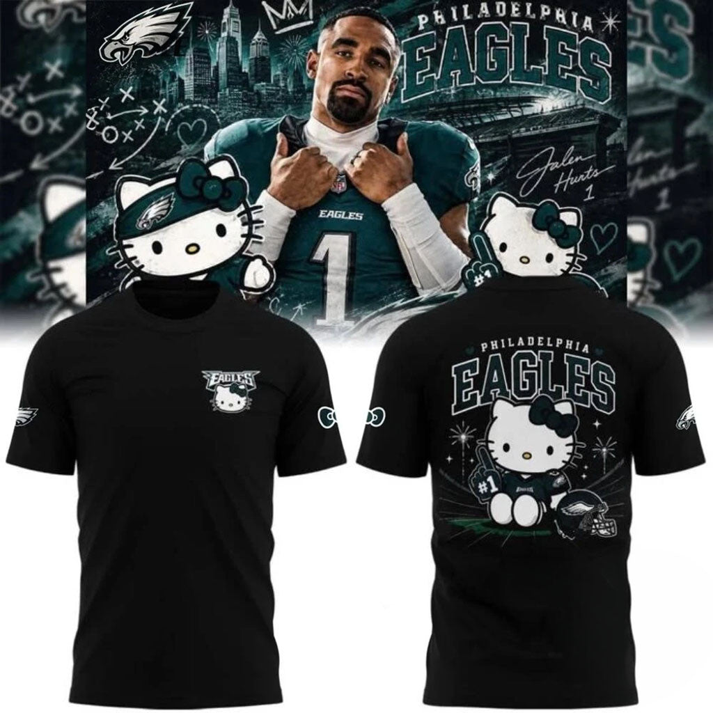 Philadelphia Eagles Hello Kitty Jalen Hurts Number 1 T-Shirt Philadelphia Eagles Merch Fan Gift - Merchluma