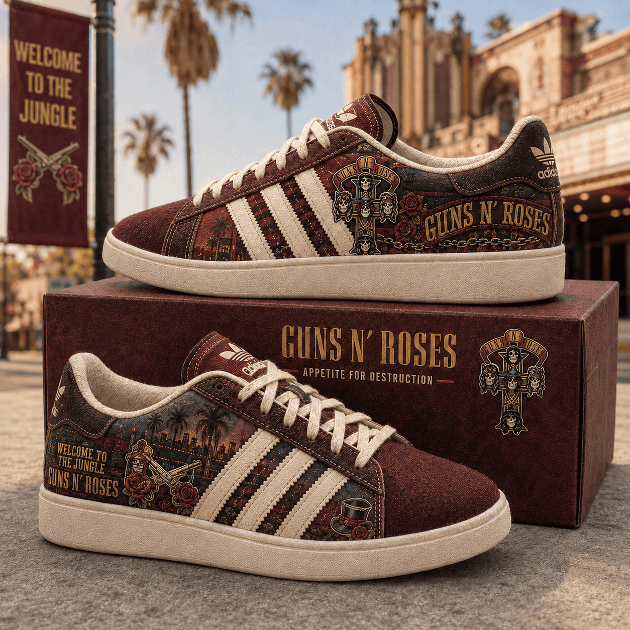 Guns N' Roses Welcome To The Jungle Shoes Sneakers GNR Merch Gift For Rock Band Fans - Merchluma