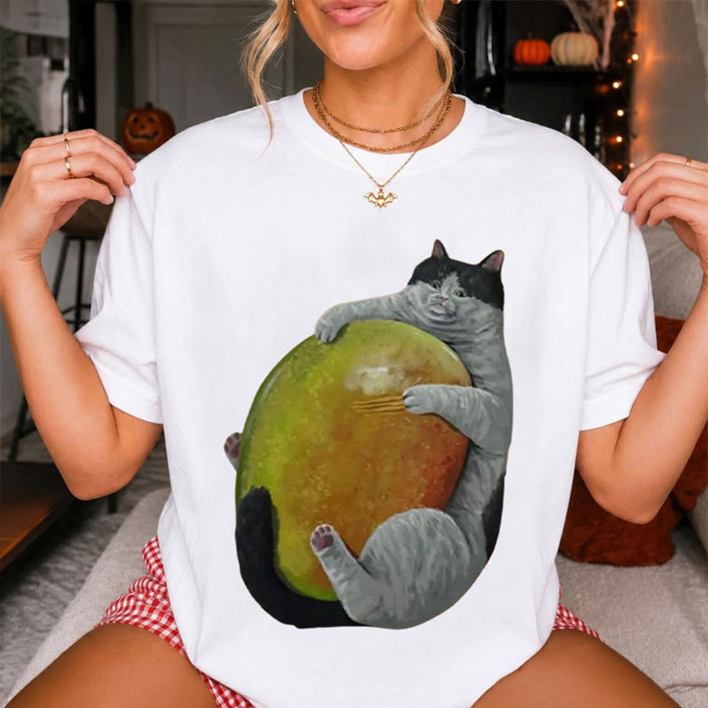 Fat Cat Hug Mango T-Shirt Funny Animal Shirt Humorous Gift For Cat Lovers - Merchluma