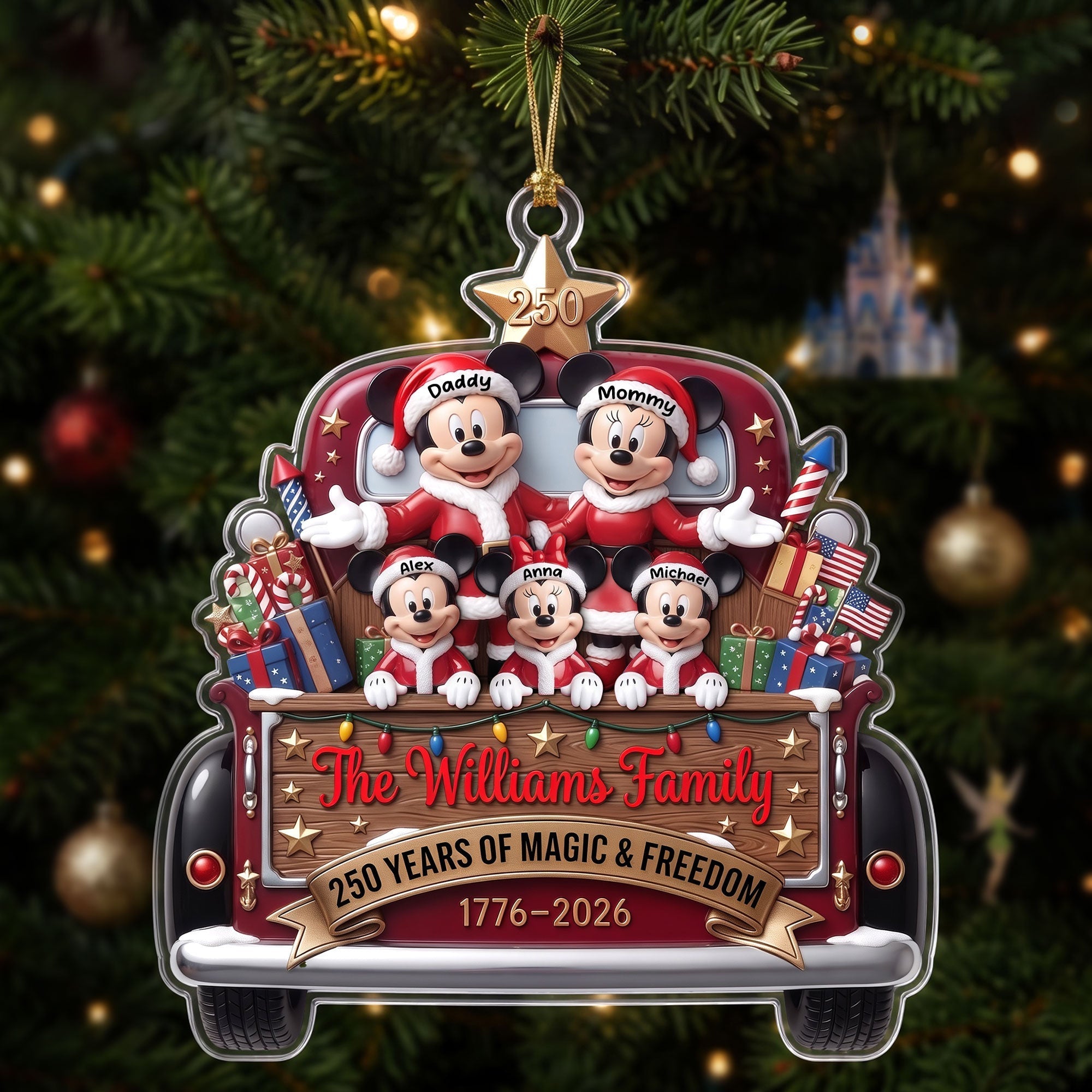 Personalized Mickey Mouse 250th Years Of Freedom Christmas Ornament Gift For Patriots Family - Merchluma