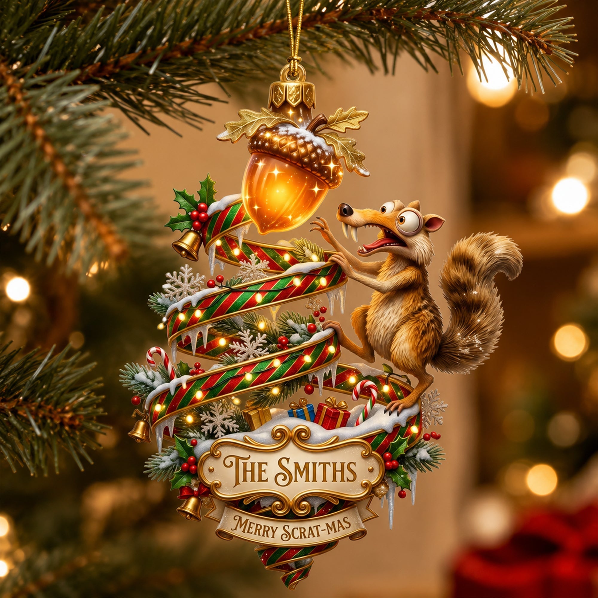 Personalized Scrat Funny Saber-Tooth Squirrel Christmas Ornament Xmas Gifts For Family - Merchluma