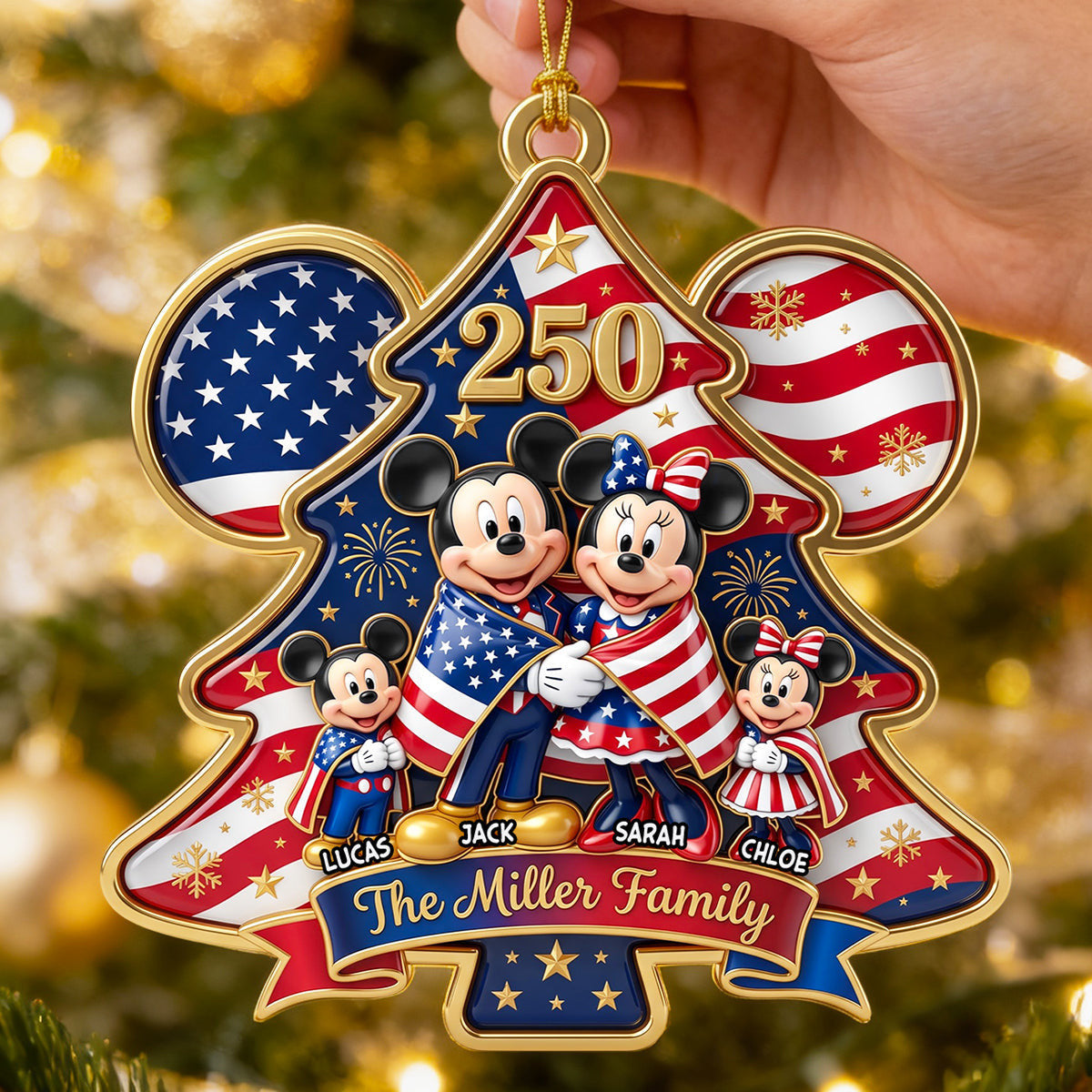 Custom Mickey Mouse Patriotic Family Christmas Ornament 250th Anniversary Gift For Family - Merchluma