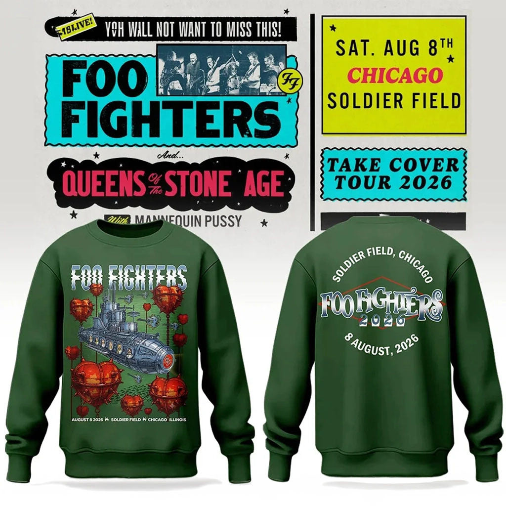 Foo Fighters Merch 2026 FF Take Cover Tour Chicago IL Sweatshirt Band Fan Clothing Gifts - Merchluma