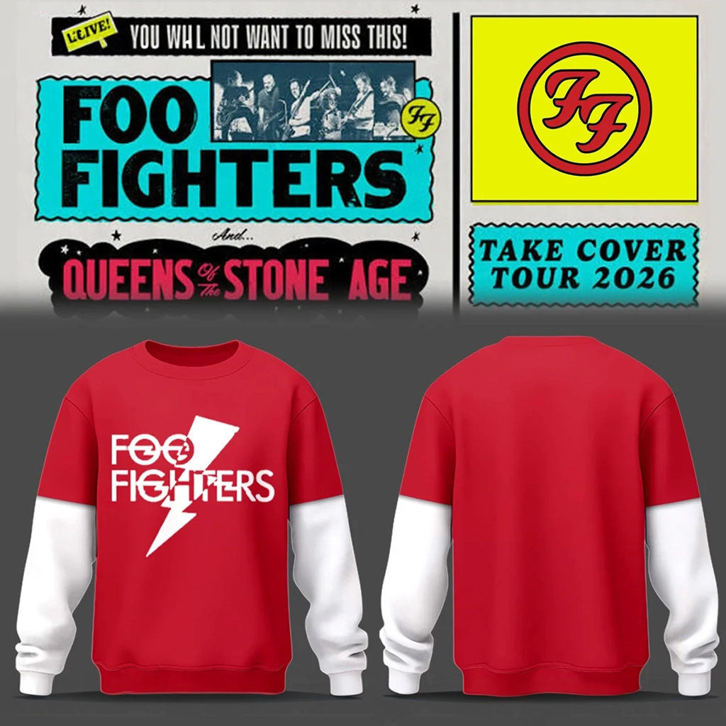 Foo Fighters Take Cover Tour Merch 2026 Lightning Bolt Logo Sweatshirt Gift For Fans - Merchluma