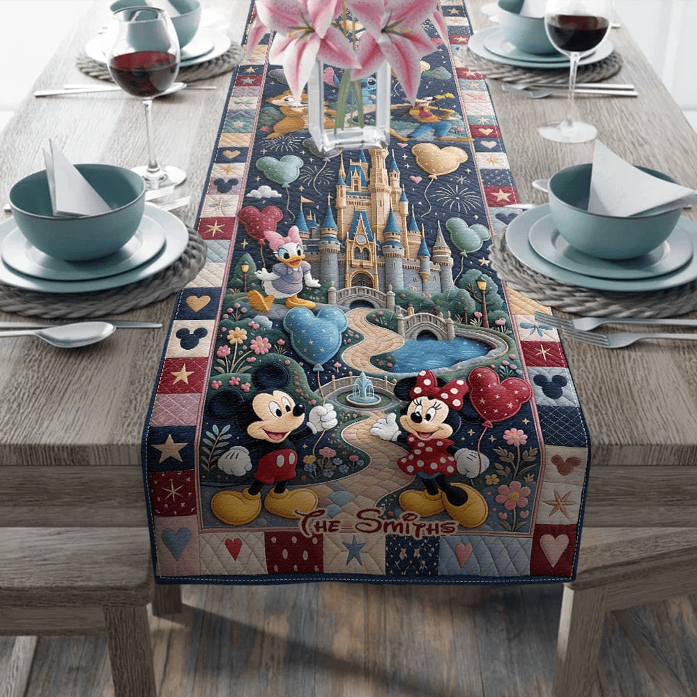 Personalized Mickey Mouse Magical Family Quilt Table Runner Home Decor Gift For Friends - Merchluma