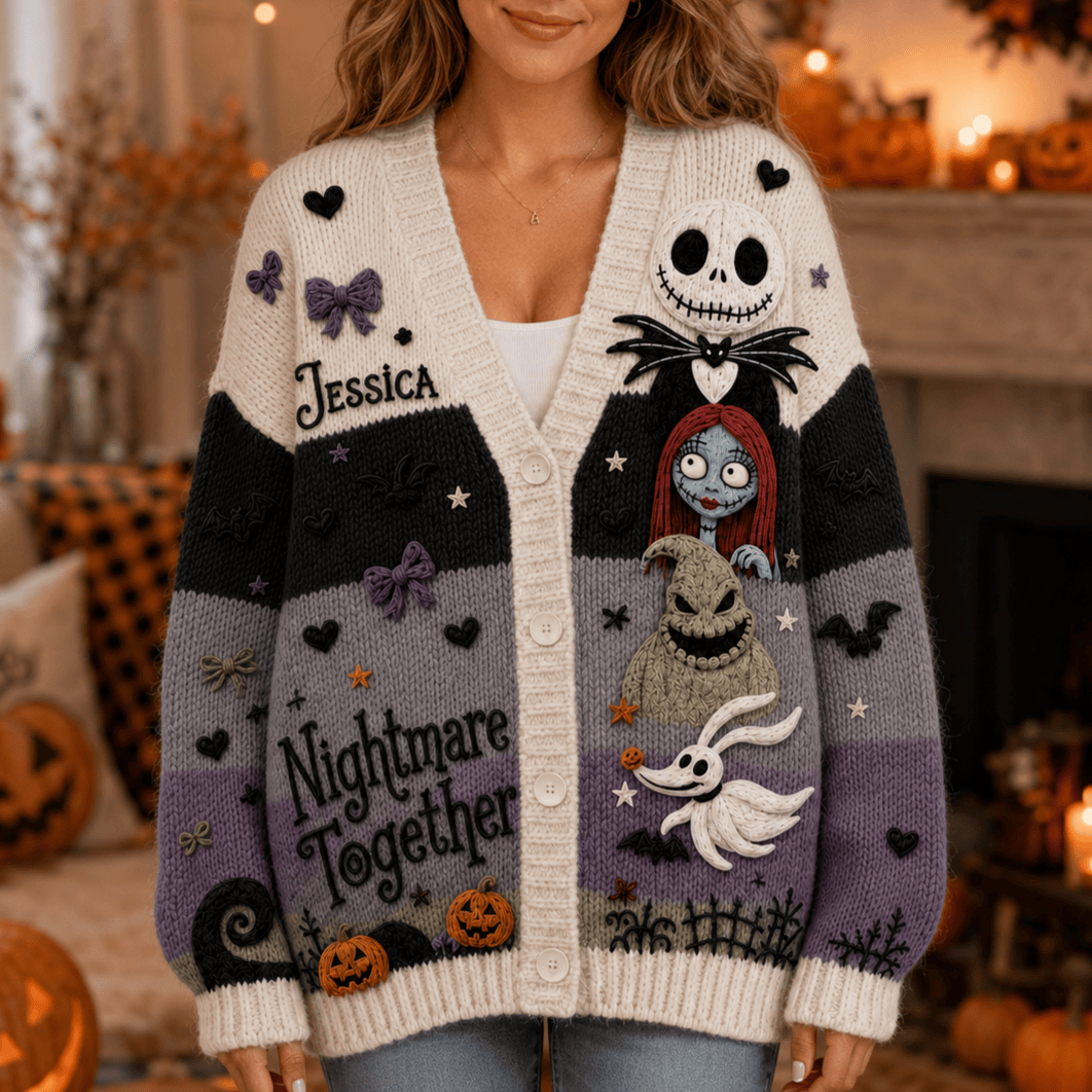 Personalized The Nightmare Before Christmas Halloween Nightmare Together Cardigan BFF Gifts - Merchluma