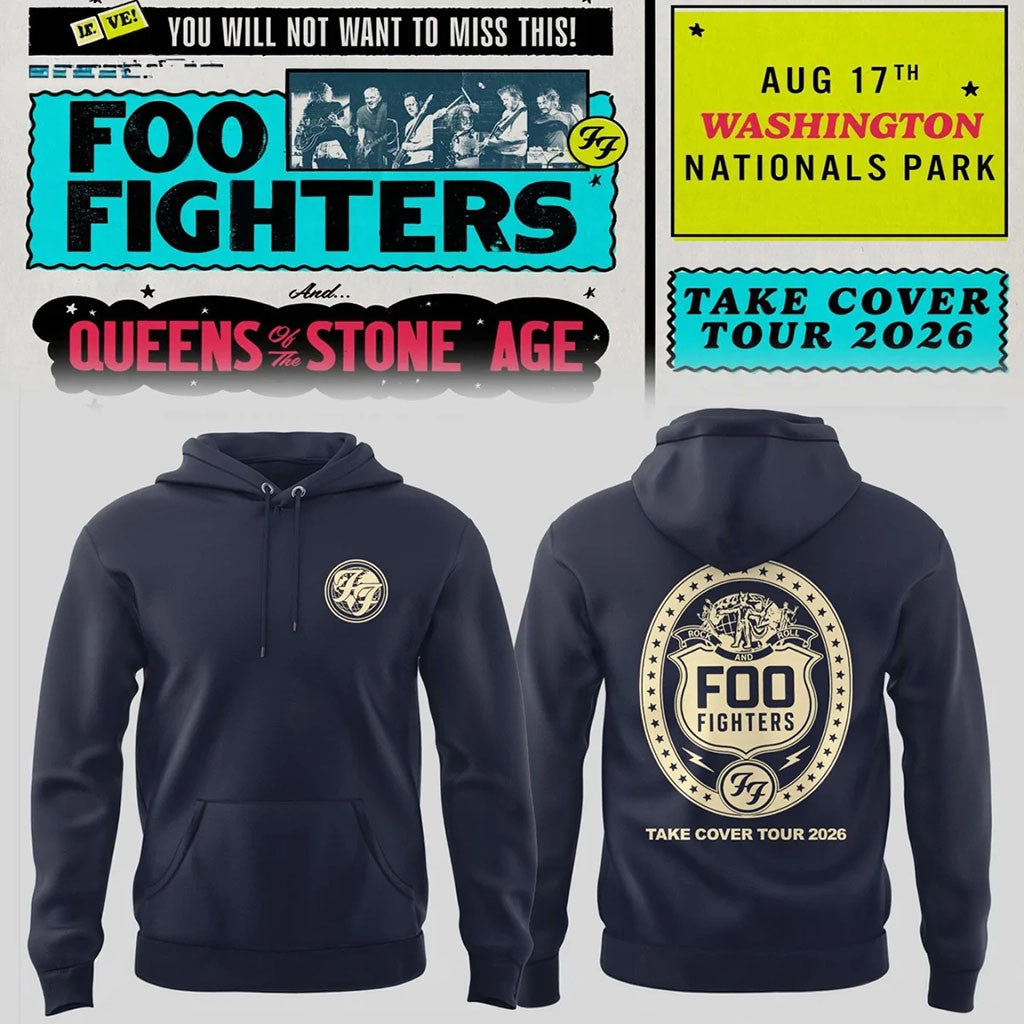 Foo Fighters Merch 2026 Take Cover Tour Hoodie FF X QOTSA Merch Gift For Music Lovers - Merchluma