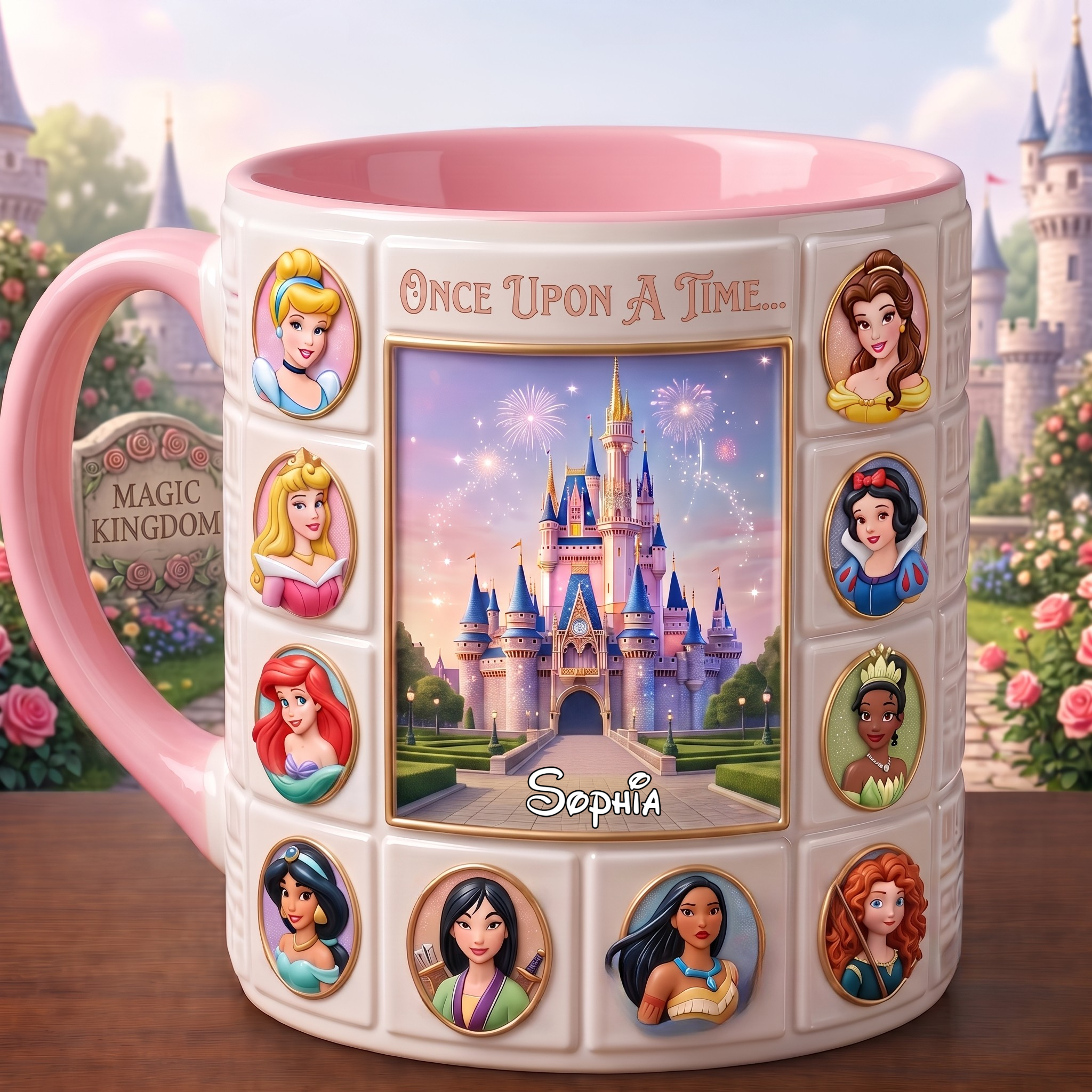 Personalized Magic Kingdom Princess Mug Once Upon A Time Coffee Cup Daughters Gifts - Merchluma