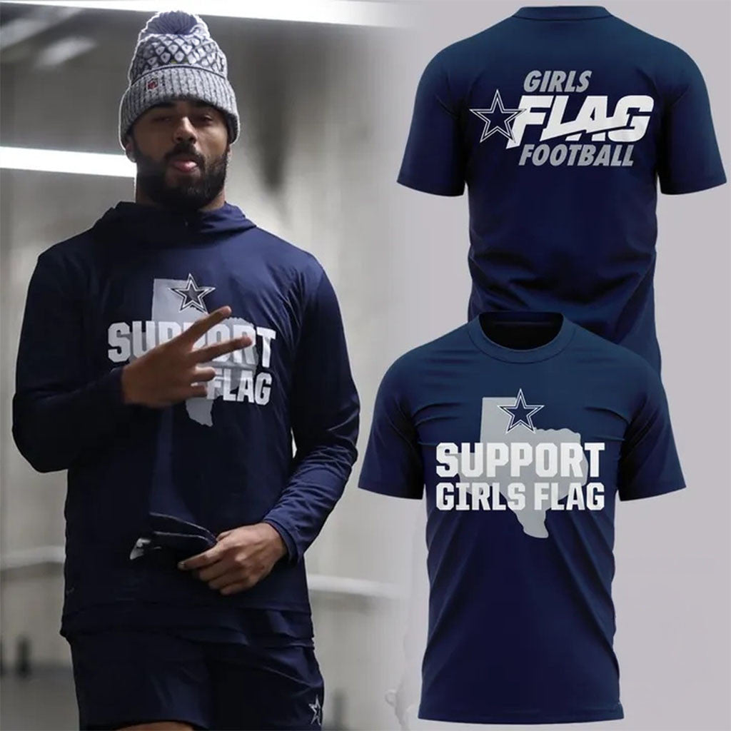 Dallas Cowboys Support Girls Flag T-Shirt Dallas Cowboys Merch 2026 Cool Football Gifts - Merchluma