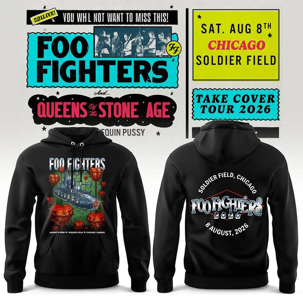 Foo Fighters Merch 2026 Take Cover Tour Chicago IL Hoodie Foo Fighters Concert Merch Black - Merchluma