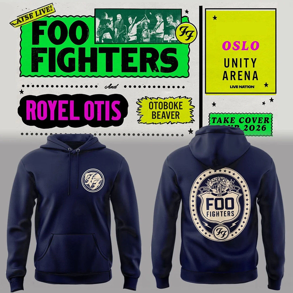 Foo Fighters Take Cover Tour Merch 2026 FF Crest Logo Hoodie Gifts For Rock Music Lovers - Merchluma