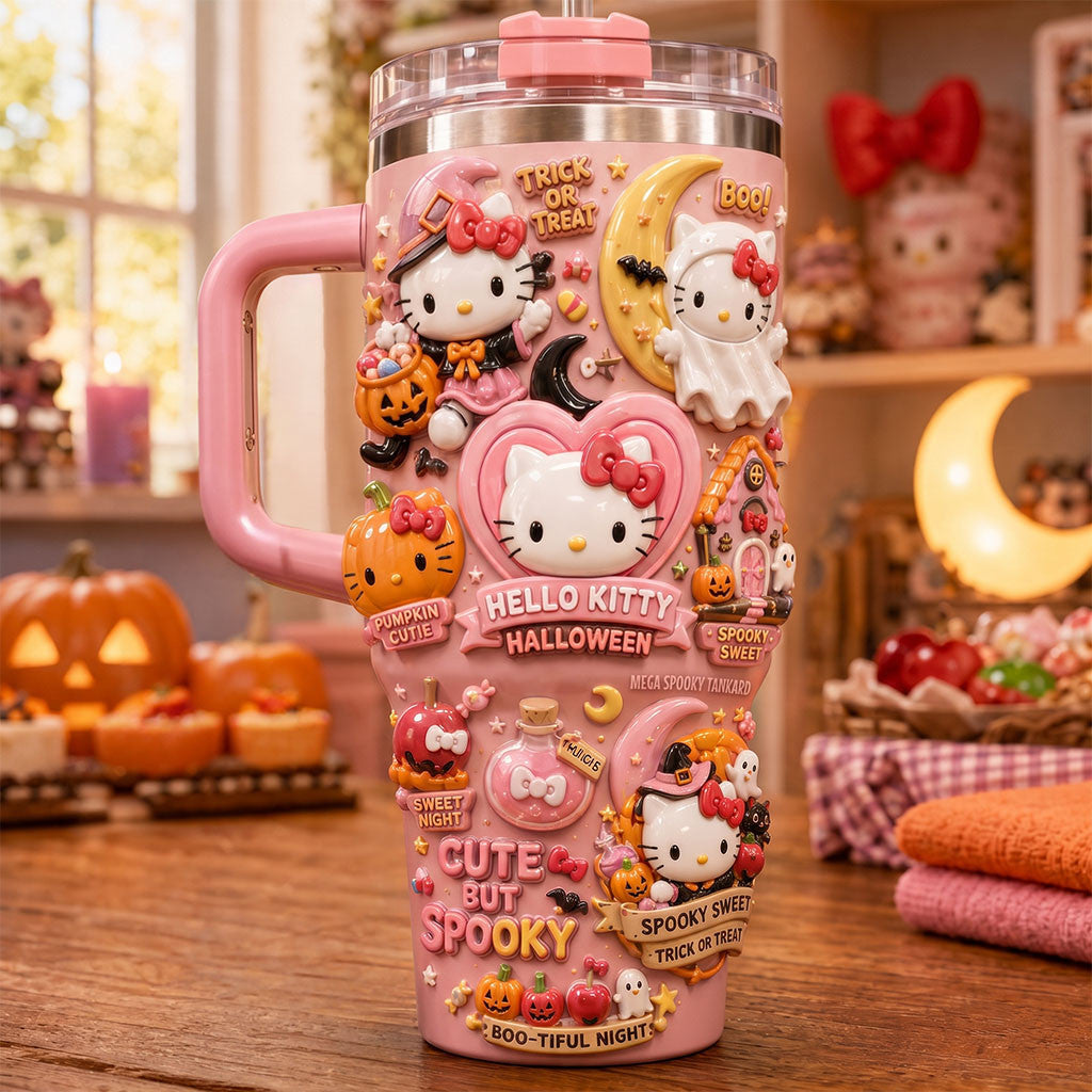 Hello Kitty Halloween Cute But Spooky Tumbler Trick Or Treat Travel Cup Hello Kitty Merch Gifts - Merchluma
