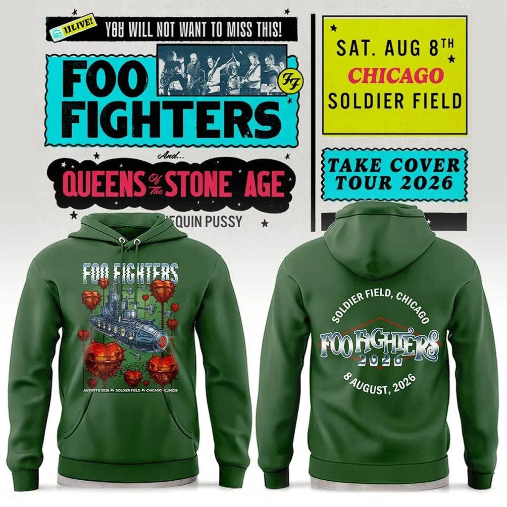 Foo Fighters Merch 2026 FF Take Cover Tour Chicago IL Hoodie Cool Gifts For Rock Lovers - Merchluma