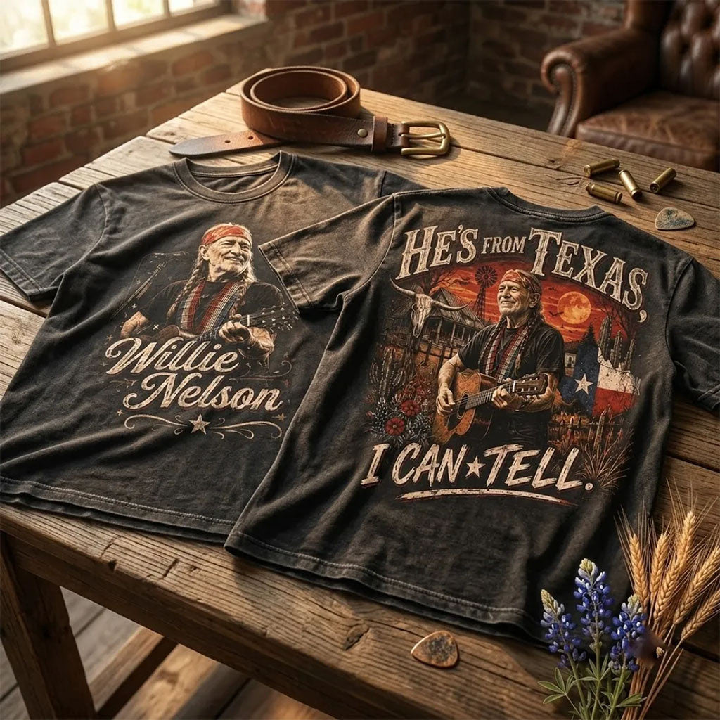 Willie Nelson He Is From Texas I Can Tell Vintage T-Shirt Willie Nelson Merch Music Fan Gifts - Merchluma