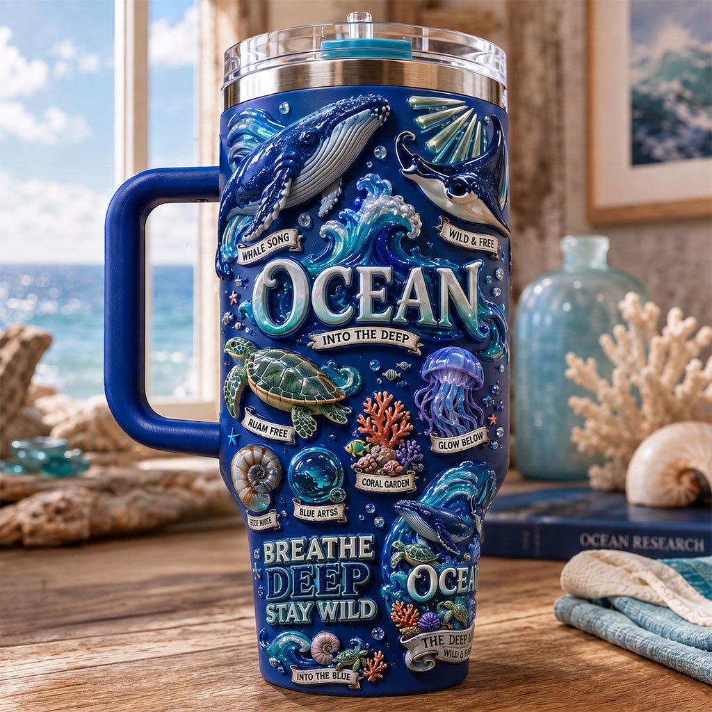 Ocean Into The Deep Tumbler Breathe Deep Stay Wild Travel Cup Best Gift For Ocean Lovers - Merchluma
