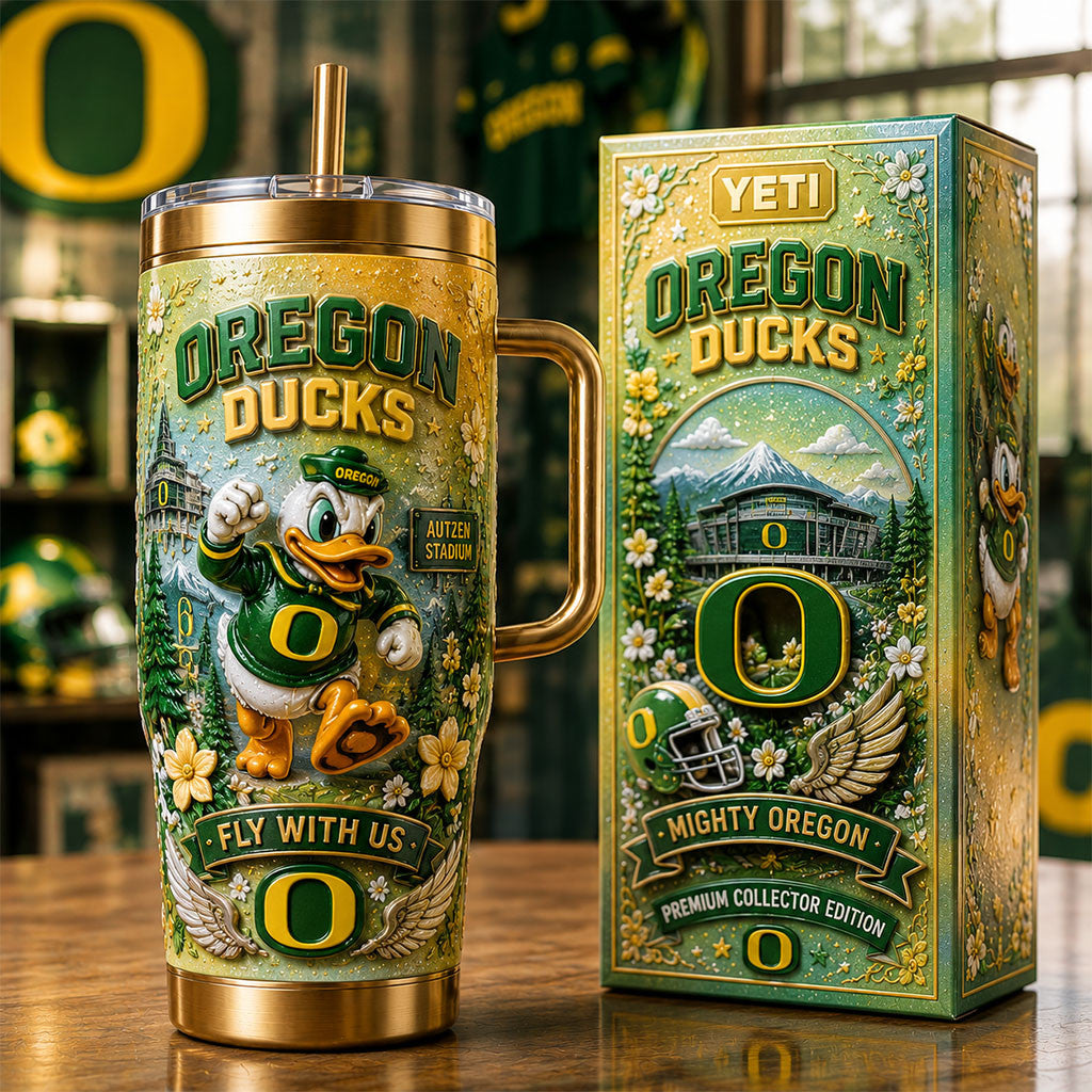 Oregon Ducks Fly With Us Tumbler Oregon Ducks Merch Present For Husband - Merchluma