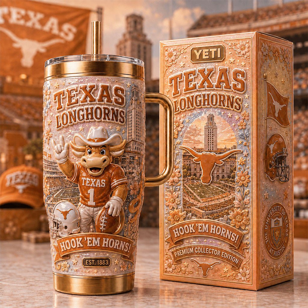 Texas Longhorns Hook 'Em Horns Tumbler Texas Longhorns Merch Gift For Football Lovers - Merchluma