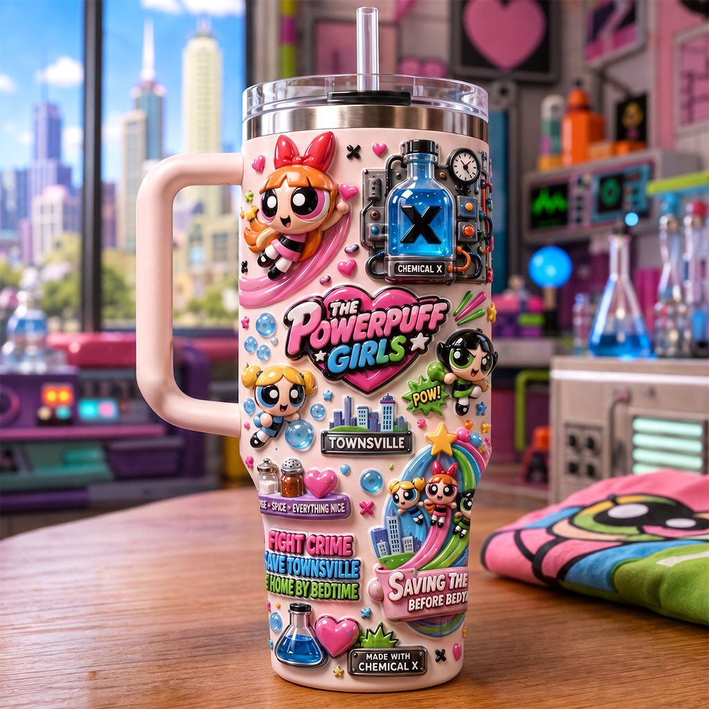 The Powerpuff Girls Fight Crime Save Townsville Tumbler The Powerpuff Girls Merch BFF Gifts - Merchluma