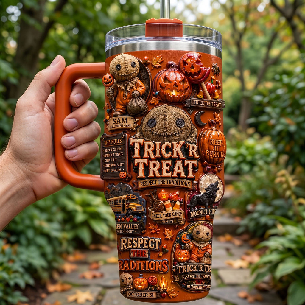 Trick 'r Treat Sam Halloween Night Tumbler Respect The Traditions Cup Gift For Horror Fans - Merchluma